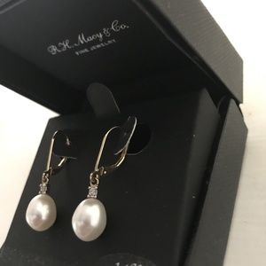 Freshwater Pearl Earrings With Diamond Accents